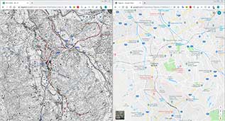 地図を二つ並べて、新旧を較べる